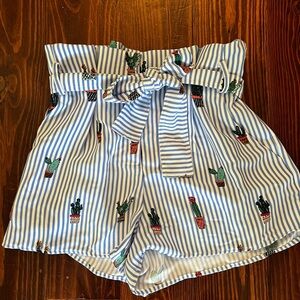 DO + BE Blue and White Paper Bag Cactus Shorts with Tie